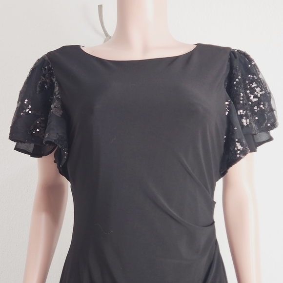 LAUREN Ralph Lauren Embellished Flutter-Sleeve Jersey Shift Dress Size: 12P - Picture 2 of 11